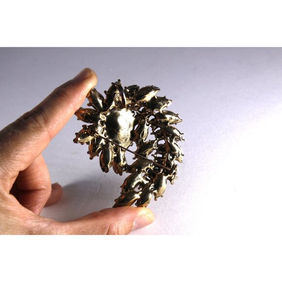 LARGE Rhinestone brooch / pendant champagne, honey and Aurora Borealis colours, - Picture 8 of 10